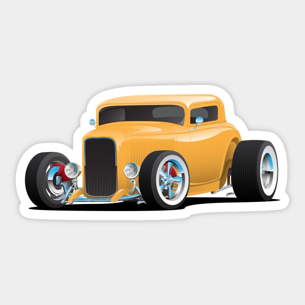 Classic American Yellow 32 Hotrod Car Illustration Sticker by hobrath